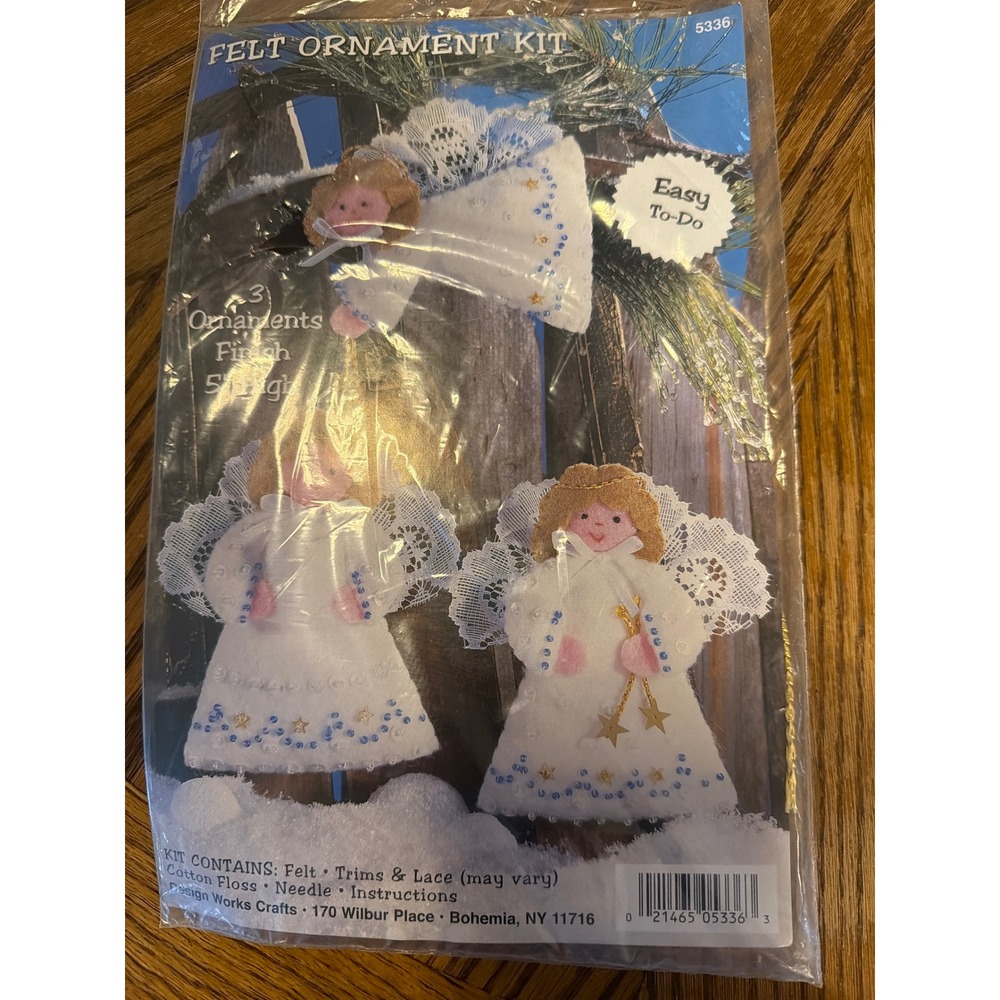 Design Works Crafts Felt Ornament Kit 5336 Angels Lace Christmas DIY Set of 3